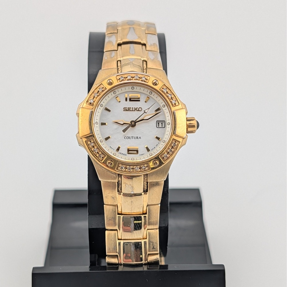 Seiko Coutura 7N82-0CG0 Sapphire MOP Crystal Bezel Watch 26mm 7"